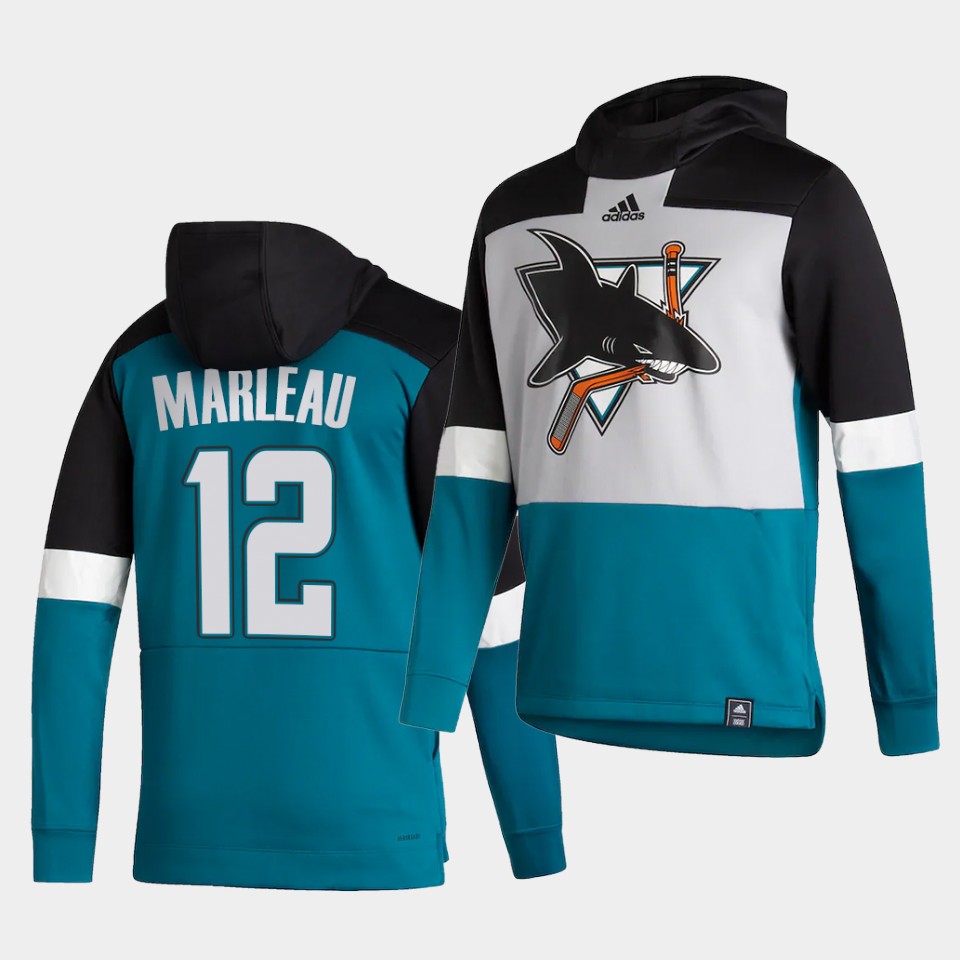 Men San Jose Sharks #12 Marleau Blue NHL 2021 Adidas Pullover Hoodie Jersey